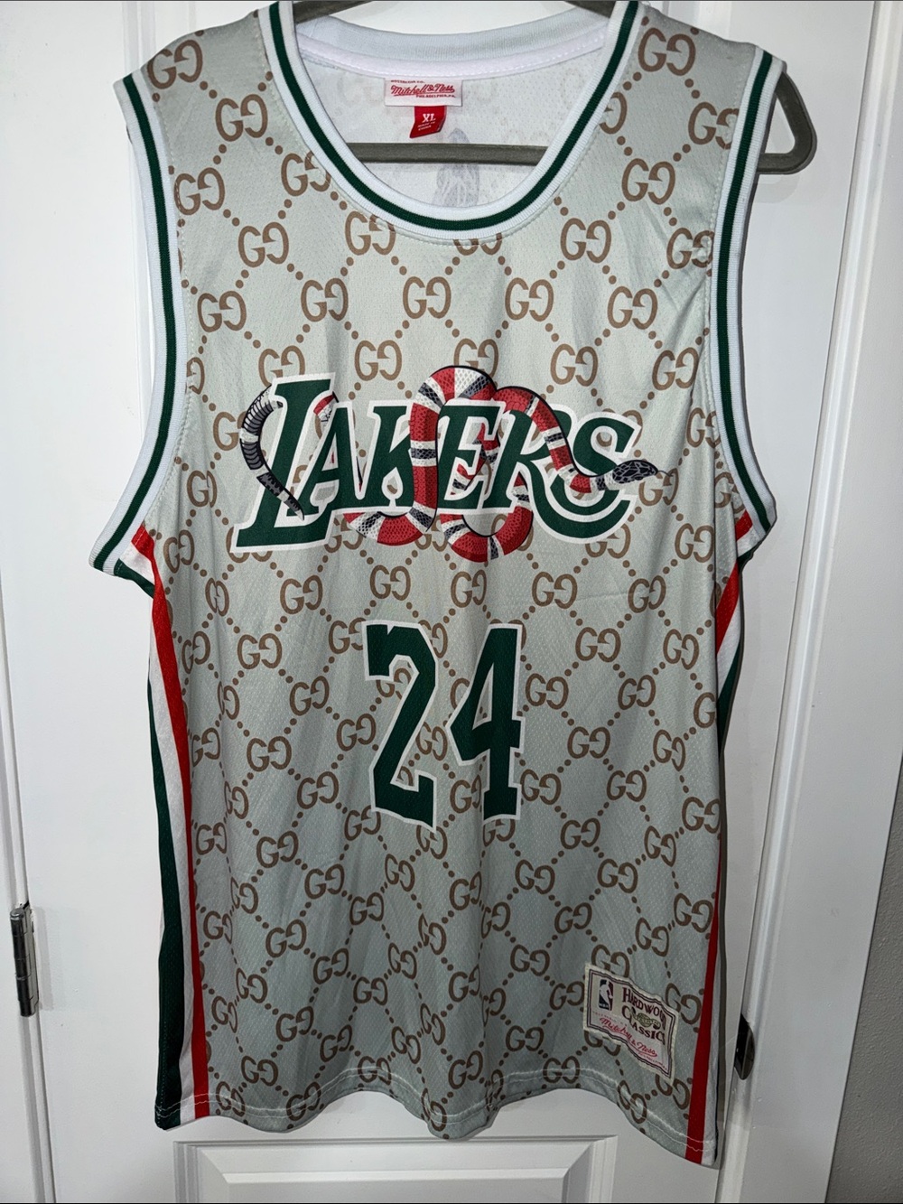 NBA Hardwood Classics Black Mamba Lakers Jersey with Green and Red Trim - #24
